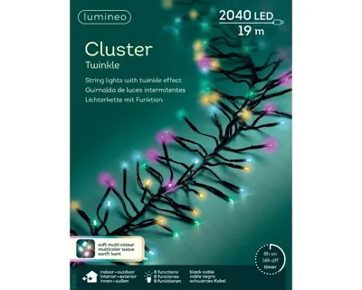 Lumineo cluster lights 19m zwart/soft multi colour