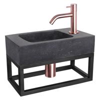 Differnz fonteinset bombai black natuursteen kraan gebogen rood koper 40 x 22 x 9 cm met handdoekrek - thumbnail