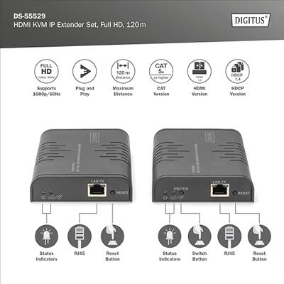 Digitus DS-55529 1 poort HDMI Extender set Zwart