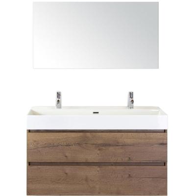 Maxx XL Badmeubelset 120 cm - Tabacco - Wastafel Kube Enkel 2 Kraangaten met Spiegel