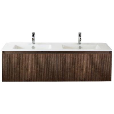 Frozen 3D Badmeubelset 140 cm - Greeplijst in Kleur - Dark Oak - Keramische Wastafel Wit 2 Kraangaten