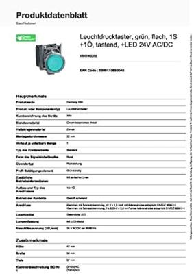 Schneider Electric XB4BW33B5 Harmony XB4BW33B5 Druktoets Bedieningsknop vlak 1 knop Groen Druk-ontgrendeling 1 stuk(s)