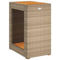 Tuinbijzettafel met houten blad 60x40x75 cm poly rattan beige - thumbnail