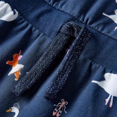 Kinderjurk met lange mouwen zwanenprint 116 marineblauw - thumbnail