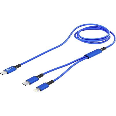 Smrter SMRTER_DUO_NB USB-C Y-kabel USB-C, Apple Lightning stekker 120 cm Blauw Aluminium-stekker, Stoffen mantel, Met OTG-functie