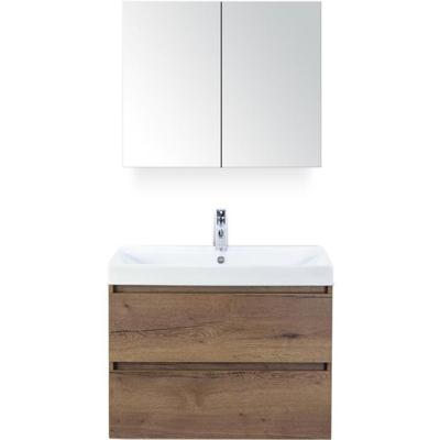 Maxx XL Badmeubelset 80 cm - Tabacco - Wastafel Just 1 Kraangat met Spiegelkast
