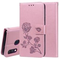 Rose reliëf horizontale Flip PU lederen case voor Galaxy A40 met houder & kaartsleuven & portemonnee (Rose goud) - thumbnail