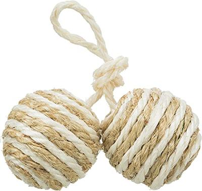 TRIXIE 2 BALLEN AAN KOORD SISAL ASSORTI 4,5X4,5X4,5 CM 4 ST