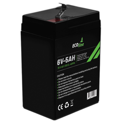 EcoLine - AGM 6V 5AH - 5000mAh VRLA Batterij - 70 x 48 x 100 - Deep Cycle Accu