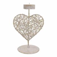 Theelichthouder Gevlochten IJzerdraad Hart (Whitewash) - thumbnail