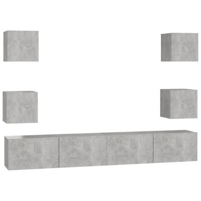 6-delige Tv-meubelset bewerkt hout betongrijs - thumbnail
