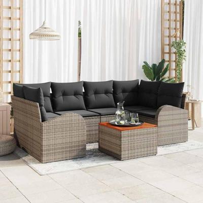 Tuinbankenset met opslag 7 pcs Grijs poly rattan