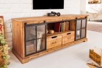 Massief dressoir HERITAGE 160 cm naturel grenen industrieele deuren metalen vitrinekast - 40882 - thumbnail