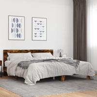 Bedframe bewerkt hout metaal gerookt eikenkleurig 200x200 cm - thumbnail