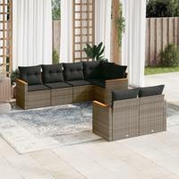 7-delige Loungeset met kussens poly rattan grijs - thumbnail