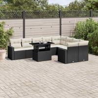 10-delige Loungeset met kussens poly rattan zwart - thumbnail