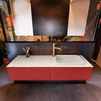 Badkamermeubelset Mondiaz Erin 150 cm met 2 Lades met RIDGE Wastafel Rechts Linen met 1 kraangat Greeploos Mat Fire - thumbnail