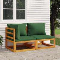 2-delige Loungeset met kussens massief acaciahout - thumbnail
