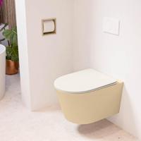 MONDIAZ LAVIE hangend toilet single fire rimless diepspoel Sand, Toiletzitting met quick-release & softclose Linen - thumbnail
