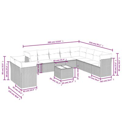 11-delige Loungeset met kussens poly rattan bruin - thumbnail