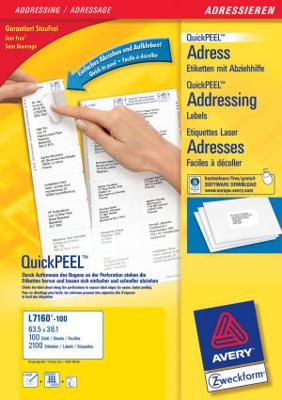 Etiket Avery L7160-100 63.5x38.1mm wit 2100 etiketten