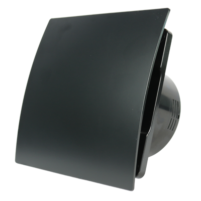 Whisper Pro-design Badkamerventilator - Ø100mm - Met Nalooptimer + Vochtsensor - Vlak Glas - Mat Zwart