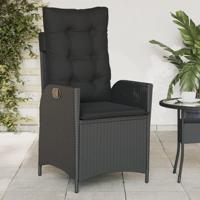 Tuinstoel verstelbaar met kussens poly rattan zwart - thumbnail