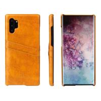 Fierre Shann retro olie Wax textuur PU lederen draagtas met kaartsleuven voor Galaxy Note 10 + (geel) - thumbnail