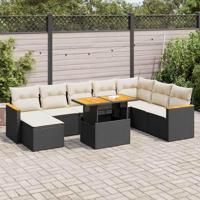 9-delige Loungeset met kussens poly rattan acacia zwart - thumbnail