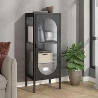 Dressoir 40x35x105 cm glas en staal zwart - thumbnail