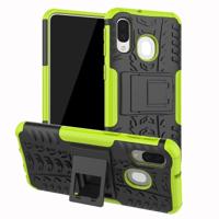 Schokbestendige PC + TPU Tire patroon Case voor Galaxy A40 met houder (groen) - thumbnail