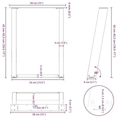Salontafelpoten 2 st U-vormig 38x(42-43) cm staal antraciet