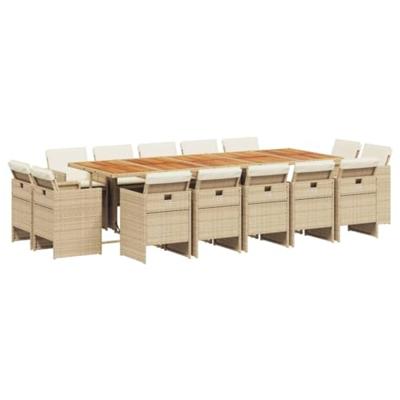 15-delige Tuinset met kussens poly rattan beige