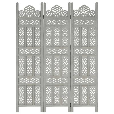 vidaXL Kamerscherm 3 panelen handgesneden 120x165 cm mangohout grijs