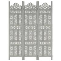 vidaXL Kamerscherm 3 panelen handgesneden 120x165 cm mangohout grijs - thumbnail
