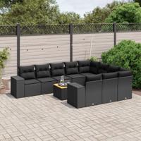 11-delige Loungeset met kussens poly rattan zwart - thumbnail