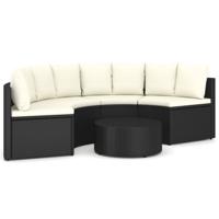 5-delige Loungeset met kussens poly rattan zwart - thumbnail