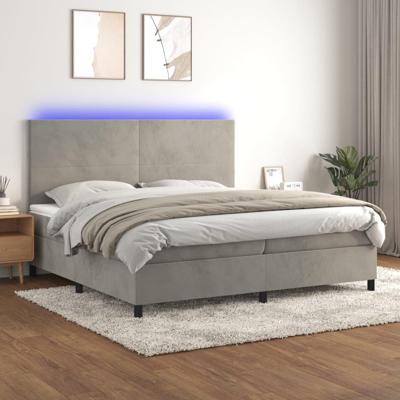 Boxspring met matras en LED fluweel lichtgrijs 200x200 cm