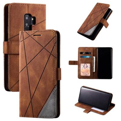 Voor Samsung Galaxy S9 Plus Skin Feel Splicing Horizontal Flip Leather Case met Holder & Card Slots & Wallet & Photo Frame(Brown)