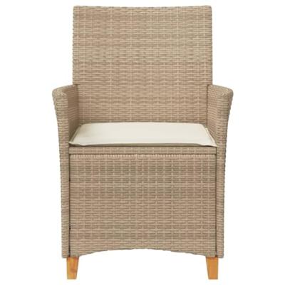 Tuinstoelen 2 st met kussens poly rattan en massief hout beige - thumbnail