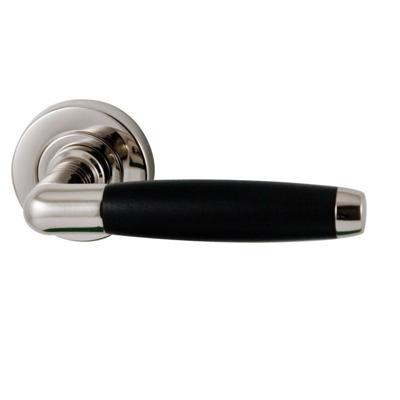 Hardbrass Gatdeel rechts deurkruk Ton op rozet - nikkel/ebbenhout Hardbrass Gatdeel rechts deurkruk Ton op rozet - nikkel/ebbenhout