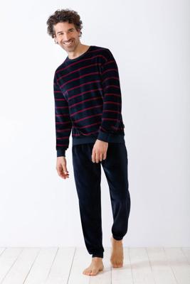 Velours heren pyjama blauw met strepen