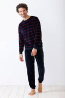 Velours heren pyjama blauw met strepen - thumbnail