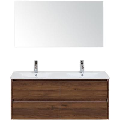 Dante Badmeubelset 120 cm - Walnoot - Keramische Wastafel Wit Enjoy met Spiegel