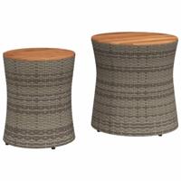 Tuinbijzettafels 2 st met houten blad poly rattan grijs - thumbnail