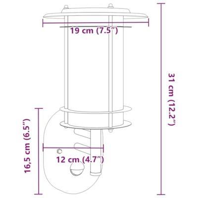 VidaXL Buitenwandlamp met sensor roestvrij staal zwart VidaXL Buitenwandlamp met sensor roestvrij staal zwart