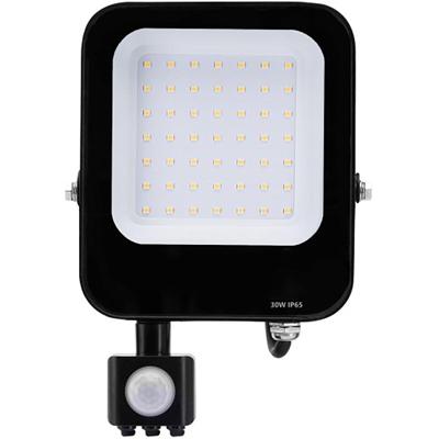 LED Bouwlamp met Bewegingssensor - 30W Schijnwerper - IP65 Waterdicht - 4000K - Mat Zwart