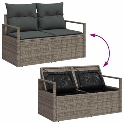 Tuinbankenset met opslag 6 pcs Grijs poly rattan