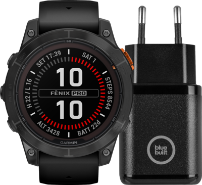 Garmin Fenix 7 Pro Solar Zwart 47mm + Bluebuilt Oplader 30W