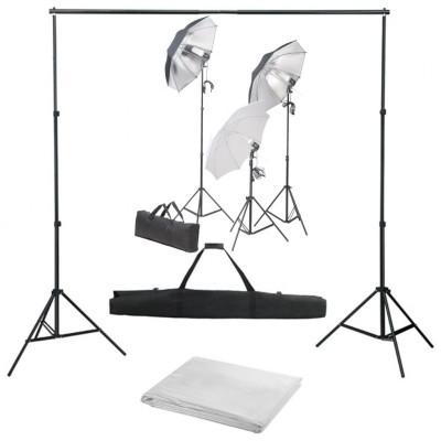 Fotostudioset met verlichtingsset en achtergrond